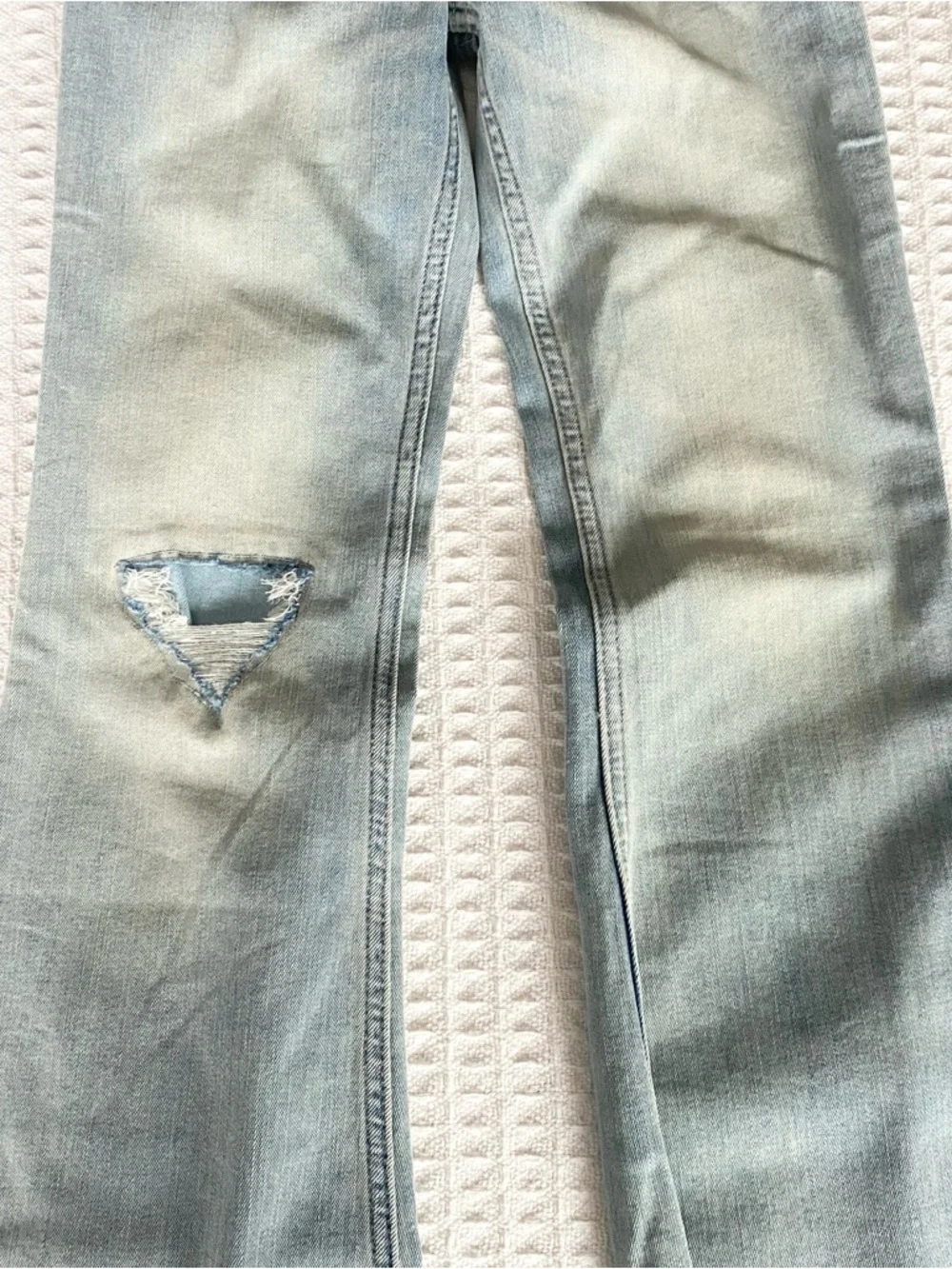 abercrombie kids Light Blue high rise flare Jeans with Distressed Details 9/10R